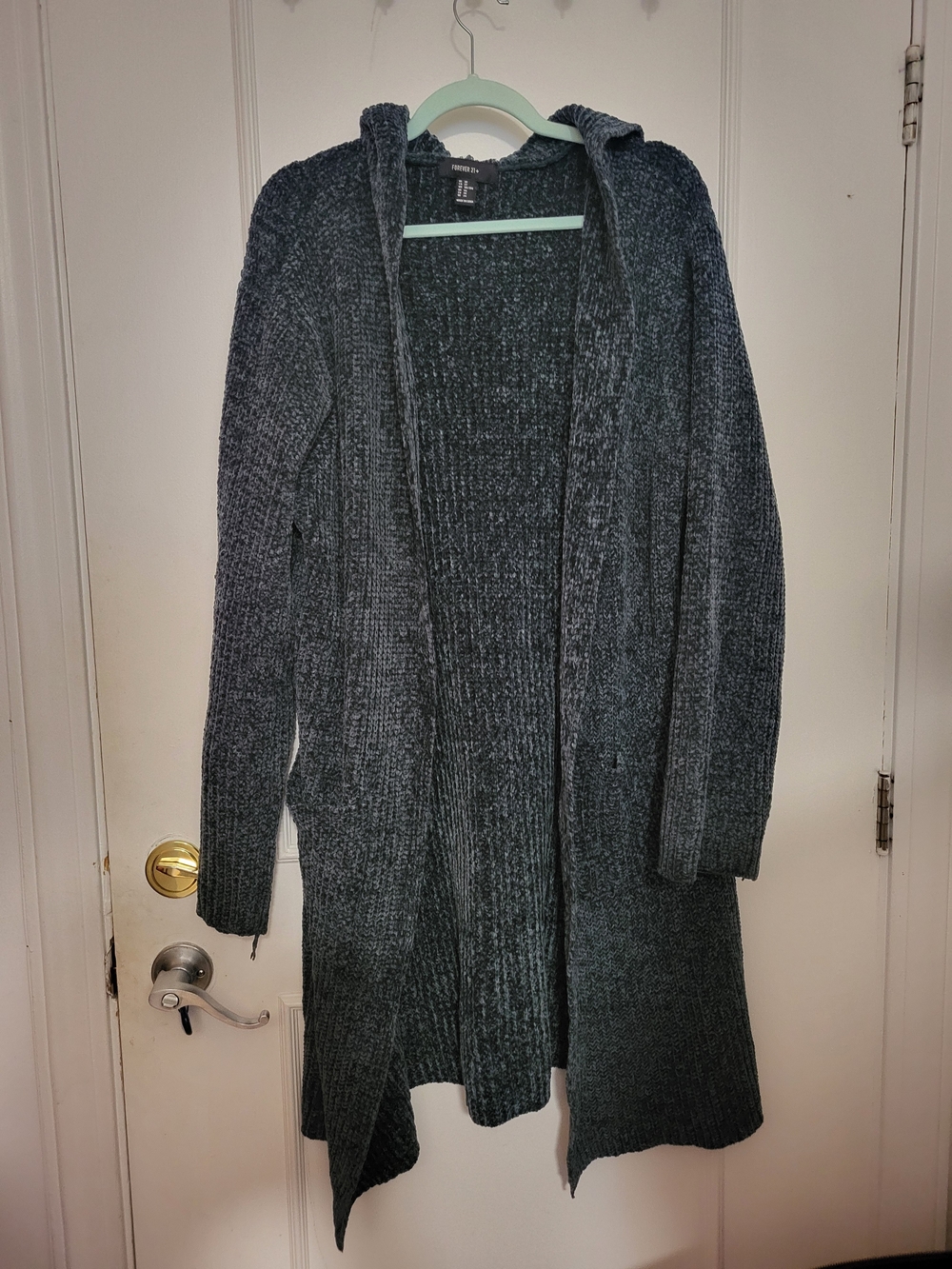 Forever 21+ Hooded Longline Open Front Cardigan - Evergreen Marled Knit (3XL)